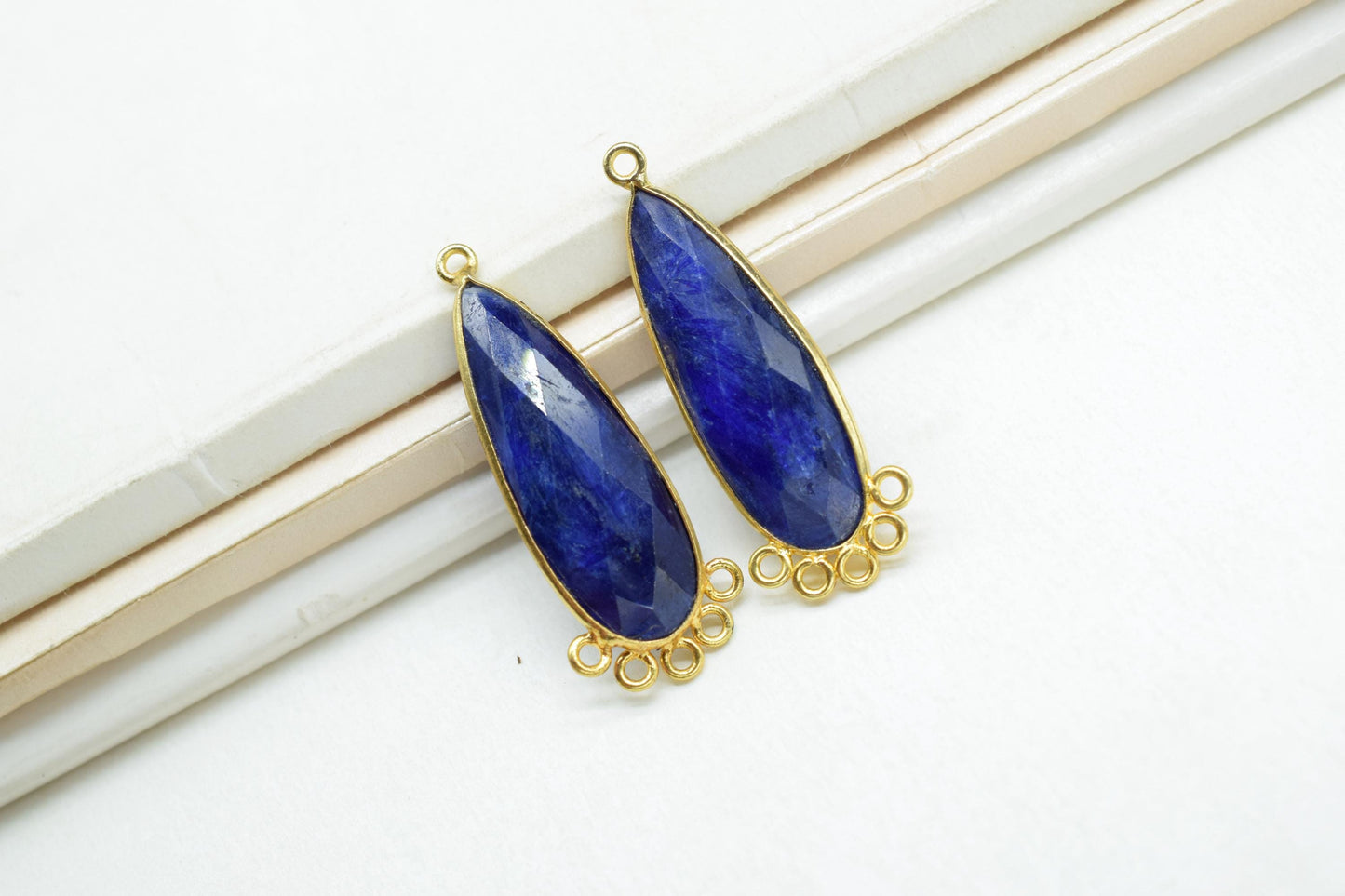 Blue Sapphire 10x30mm Teardrop Bezel Charm/Charms Connector/Handmade Jewellery Connectors/Gemstone Brass Component/Women Jewelry/Gift