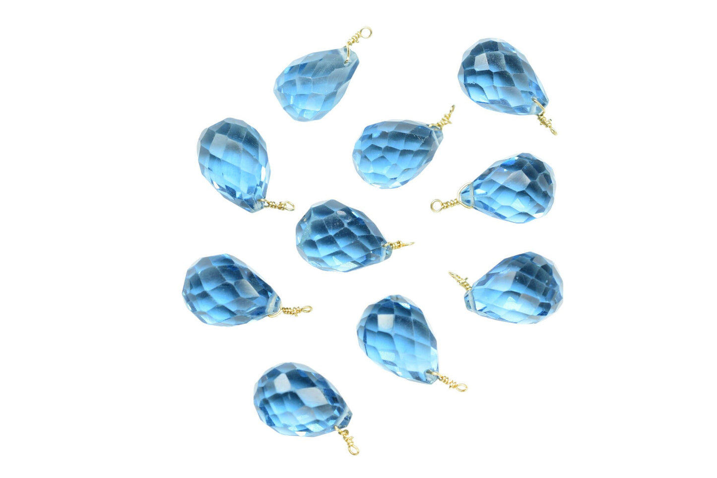 London Blue Topaz 10x14mm Drops Wire Wrapped Pendant,Wire Wrapped Gemstone Connector,L.B.T. Teardrop Briolettes,Jewelry Making Beads,Hanging