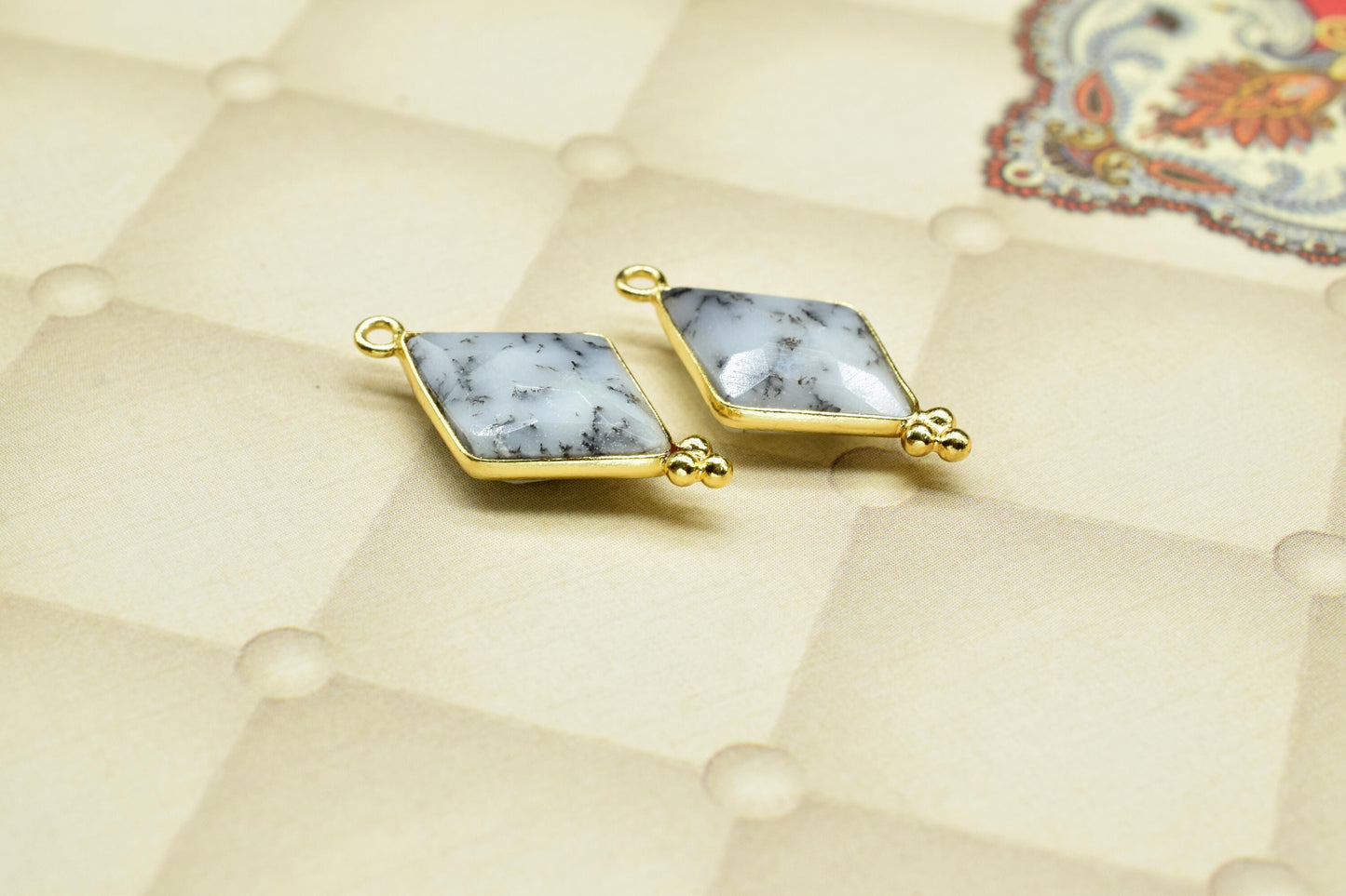 Dendrite Opal Faceted 15x20mm Diamond Shape charms,Dendrite Opal Gold Plated bezel Jewelry,Dendrite Opal Gemstone Bezel jewelry making,Gift