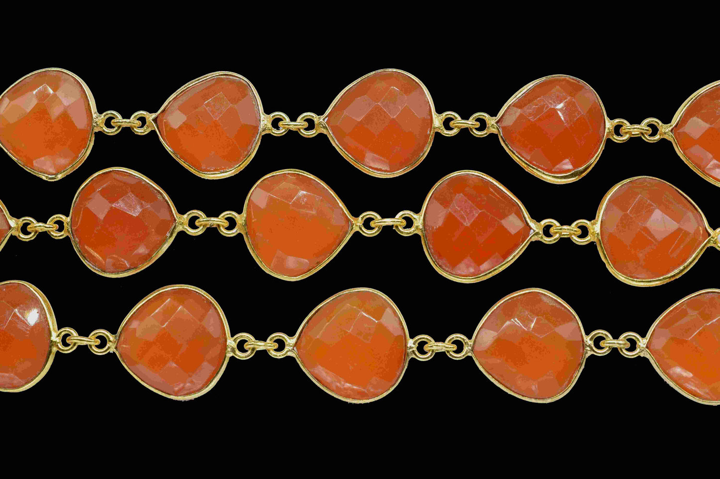Natural Carnelian Bezel Chain, Carnelian 12mm Heart Shape Connector Chain, Carnelian Bezels Chain, Carnelian Connectors Link Chain, Jewelry