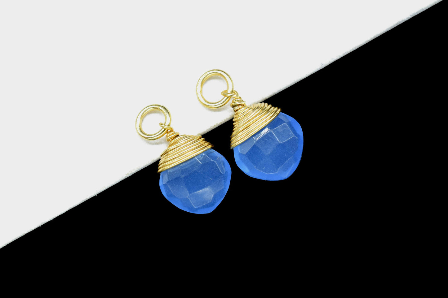 Blue Chalcedony Faceted Square Connectors,Wire Wrapped Gemstone Pendant,loop Connector,Wire Wrapped Necklace,Blue Quartz Jewelry making,Gift