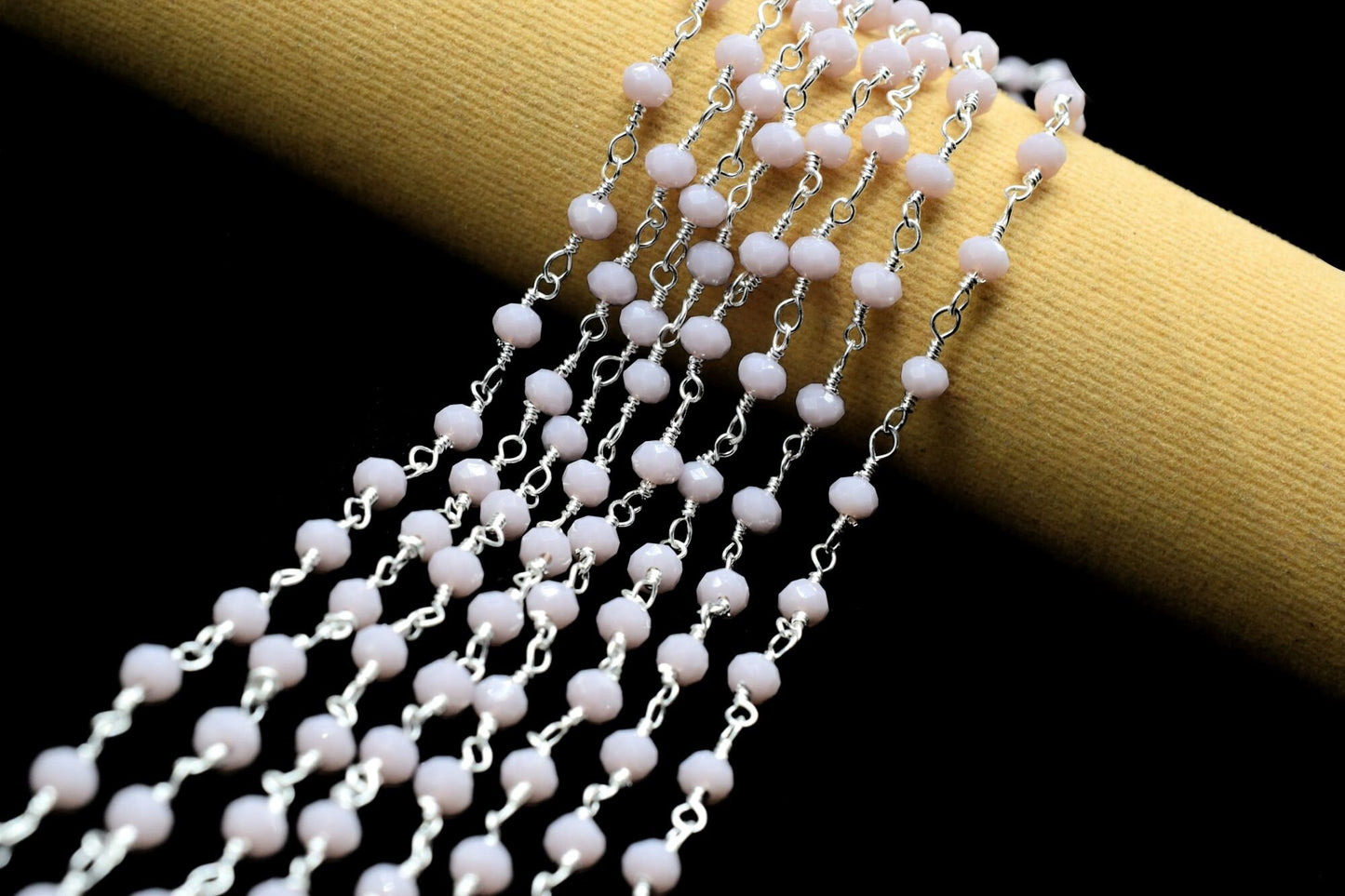 Lavender 3mm Beaded Chain,Lavender Rosary Chains,Lavender Gold Plating Wire Wrap Chain,Lavender Brass chain,Jewelry Making ChainRosary chain