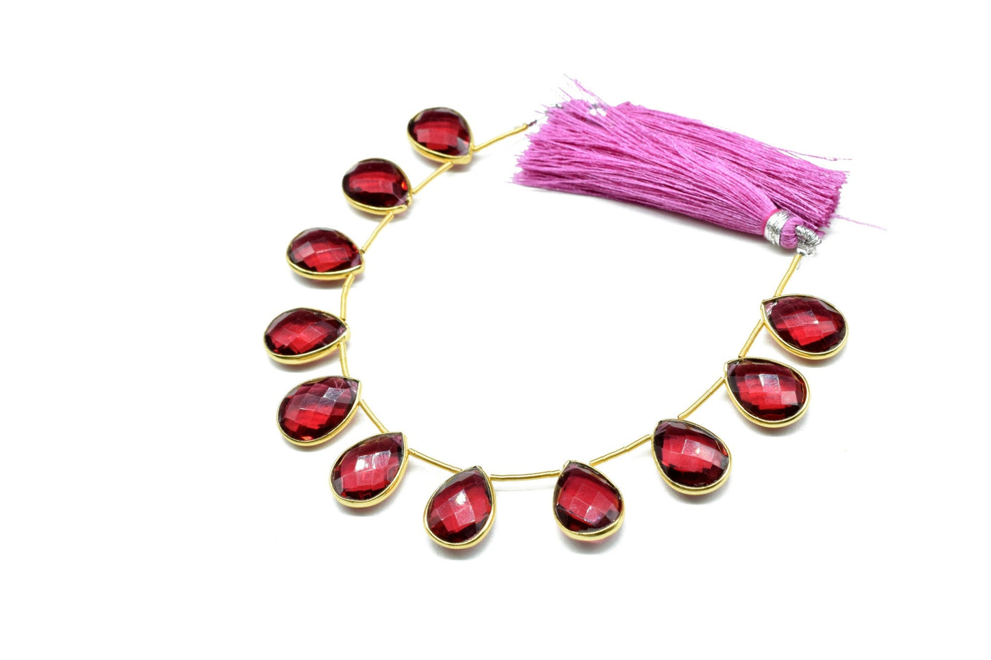 Pink Tourmaline Pear Shape Gold Plated Bezel strand,10x14mm pear Charms Making Jewelry Findings Supply, Tourmaline charms strands,Teardrop