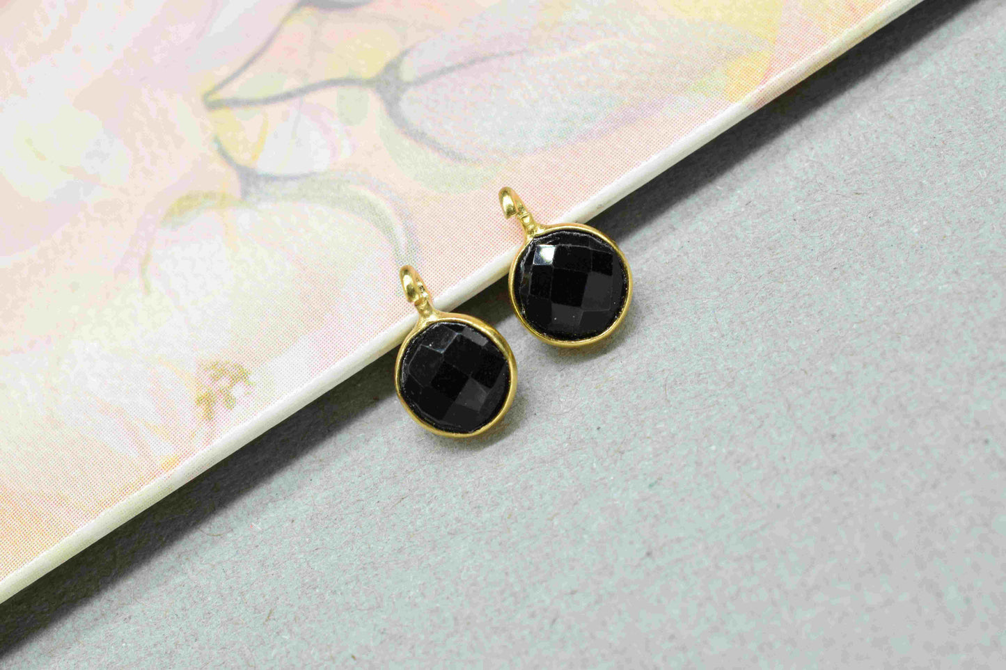 Black Onyx 6mm Round Earring Connector,Black Gemstone Studs,Black Onyx Earring Connectors,DIY Jewelry Making Supply,Round Connector Jewelry