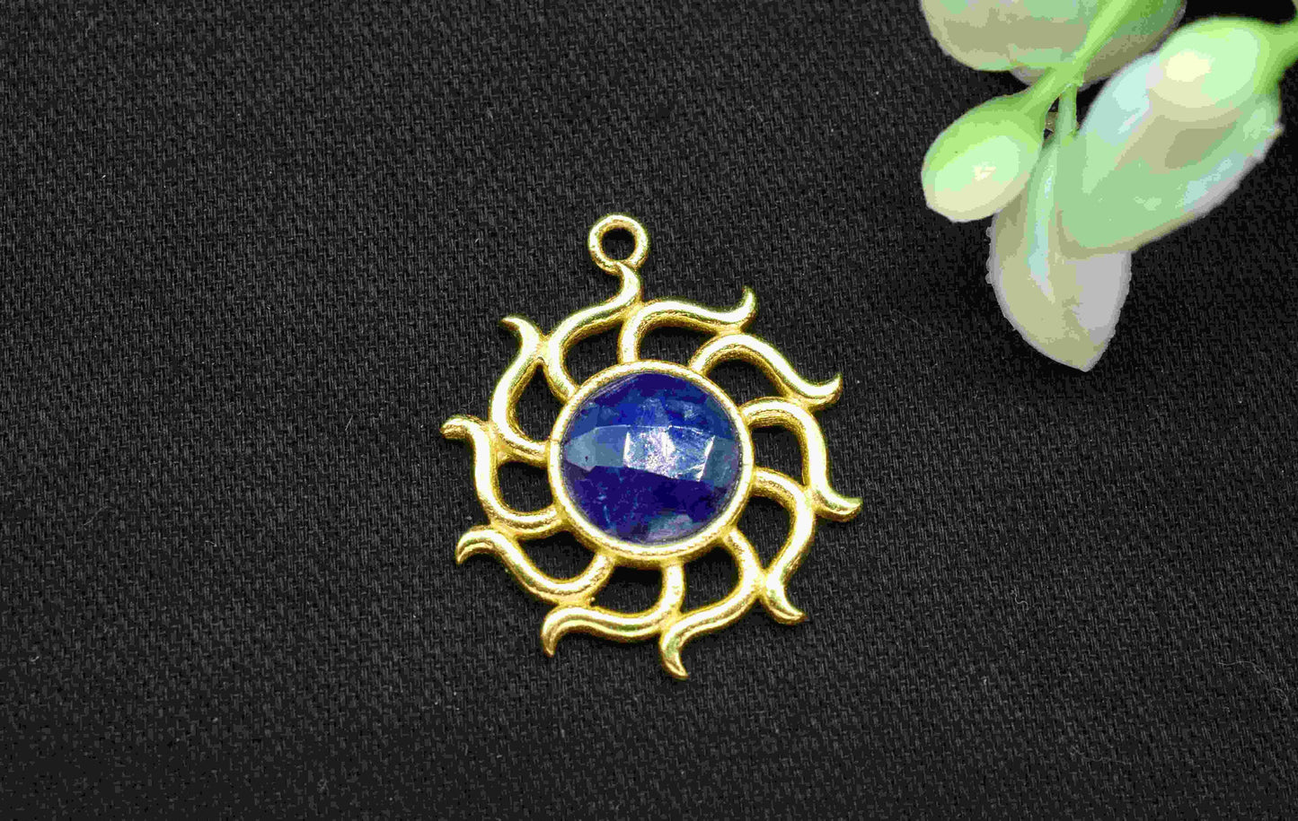 Sapphire Gemstone Component, Single Bail Charm , Sapphire  Connector Pendant , Gold Plated Connectors , Earring Component