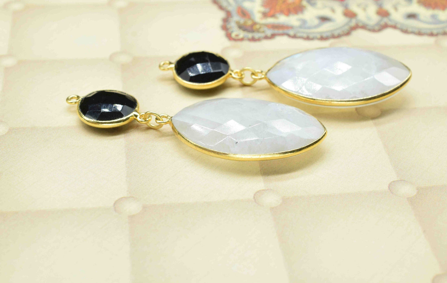 Moonstone Dangle pendants,Handmade jewelry,Black Onyx pendant Charms,Component pendant,Station Link,Multi Gemstone Connector,Bezel Jewelry