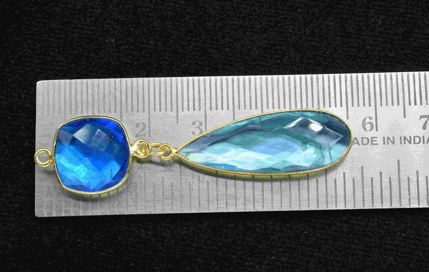 Multi Gemstone Dangle pendant Charms,Blue Topaz pendant Connectors,Dual Stone Dangle Earring,Handmade pendant,Station Link,Component jewelry