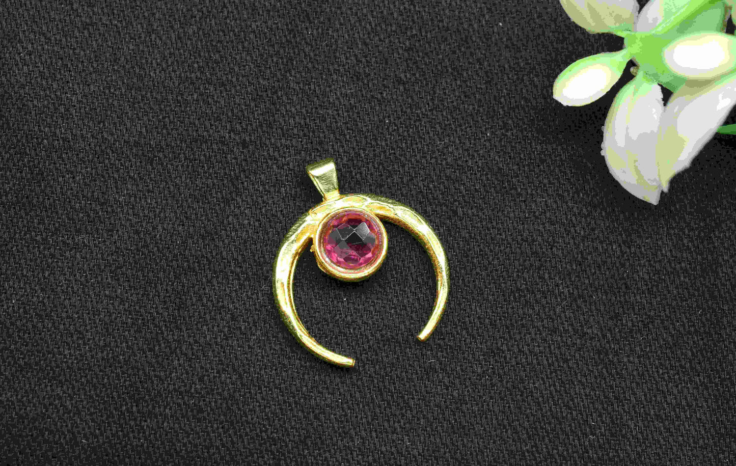 Pink Tourmaline Pendant , Single Bail Charm ,Pink Tourmaline Connector Pendant ,Gold Plated Connectors ,Single Bail Gemstone Connector Charm