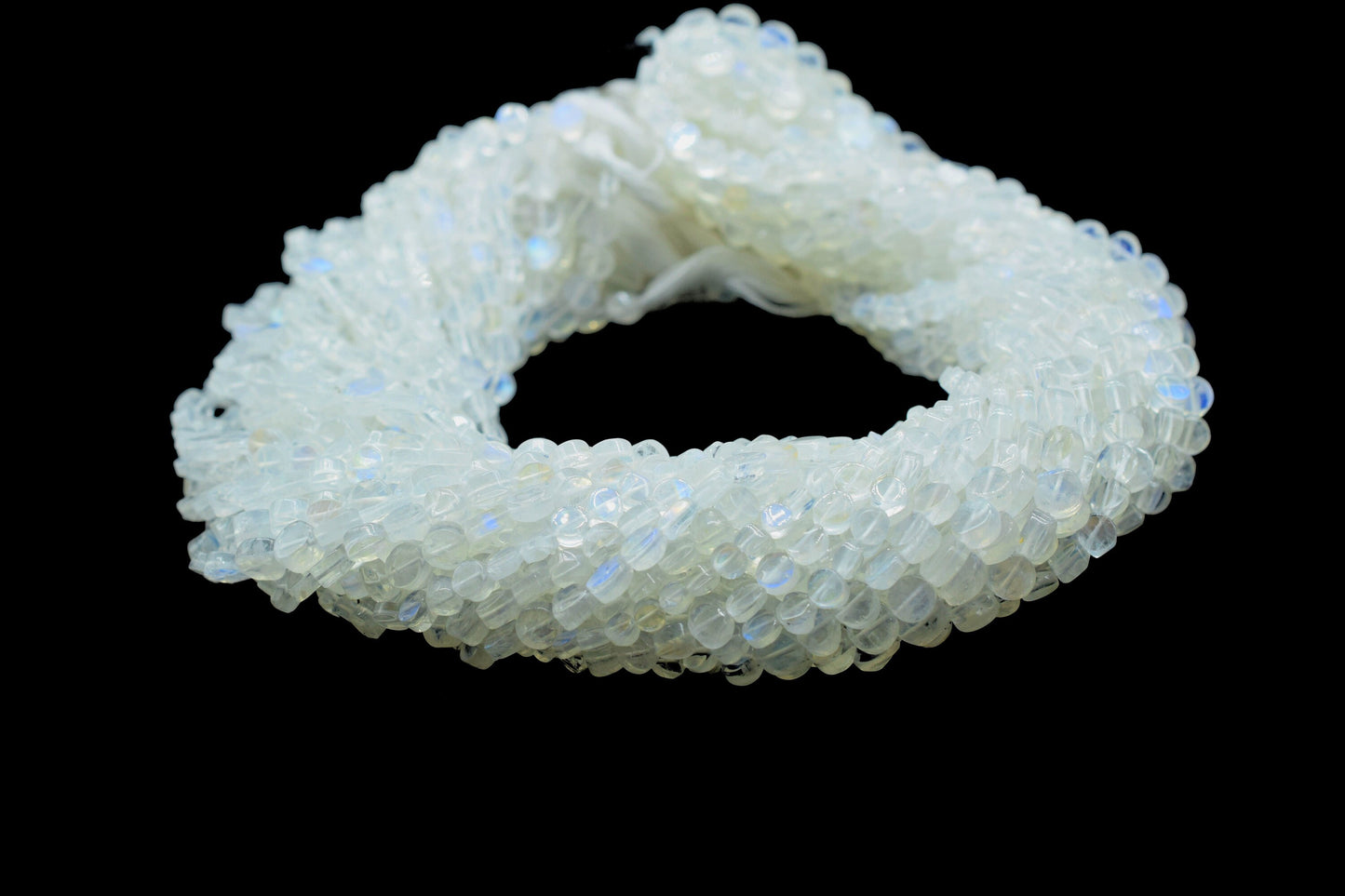 Natural Blue Fire Rainbow Moonstone Coin Beads,4 to 5mm White Rainbow Moonstone Smooth Coin Beads,AAA Moonstone Beads,Semi Precious Gemstone