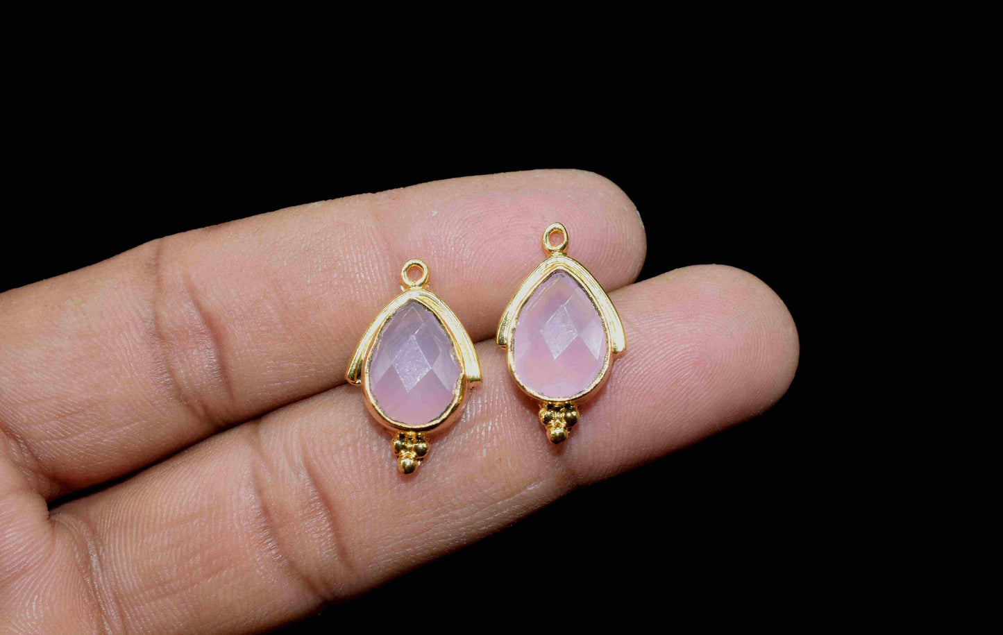 Natural Rose Quartz 9x13mm Pear Shape Bezels Pendant,Rose Quartz Single Bail connectors jewelry making charm,Rose Quartz Gold Plating Bezels