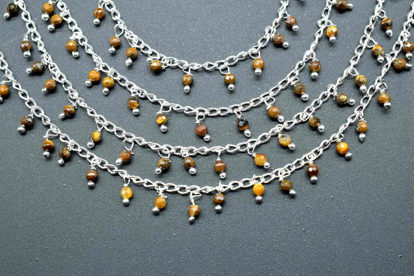 2mm Tiger Eye Cluster Rosary,Tiger Eye Beads Rosary Chain,Wire Wrapping Gemstone Chain,2mm Rondelle Beads Rosary,Gemstone Rosary Roll,