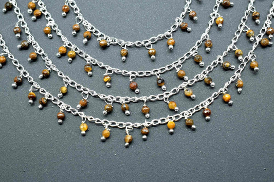 2mm Tiger Eye Cluster Rosary,Tiger Eye Beads Rosary Chain,Wire Wrapping Gemstone Chain,2mm Rondelle Beads Rosary,Gemstone Rosary Roll,