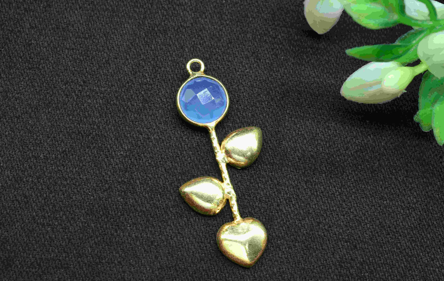 Blue Chalcedony  Round Shape Pendant , Blue Chalcedony Single Bail Charms  , Genuine Gemstone Charms , Gold Plated Gemstone Connectors ,