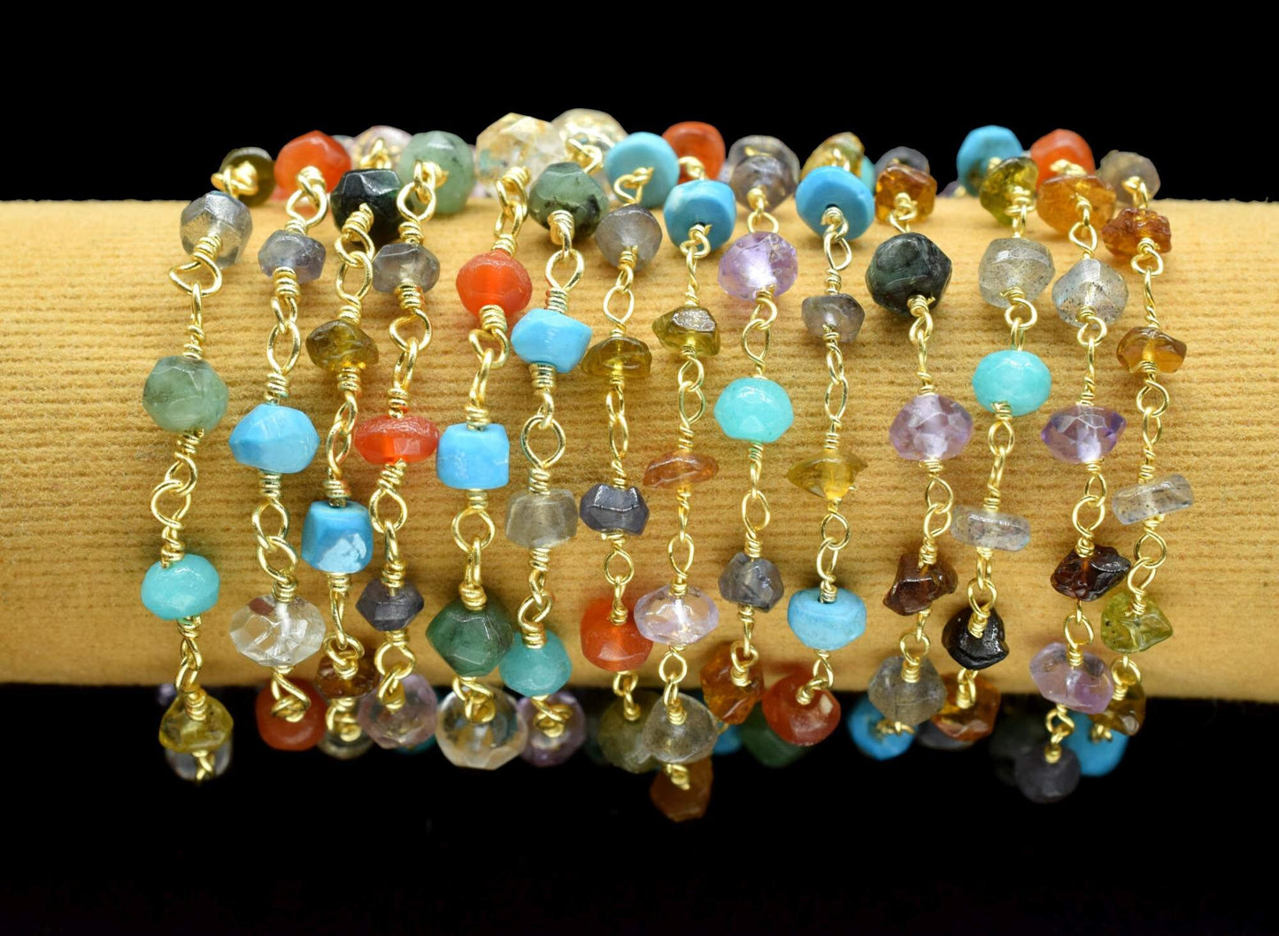 Multi Disco Faceted Beads Rosary Chain,Jewelry Chain,Wire Wrapped Beaded Chain,Necklace Chain,Multi Gemstone rosary,Brass Beads chains Gift