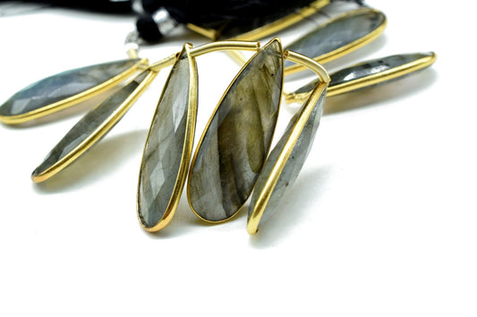 Natural Labradorite Blue Fire 10x30mm Teardrop 8 Pieces strand,Gemstone 18k Gold Plated Single Bail charms,Labradorite gold plated briolette