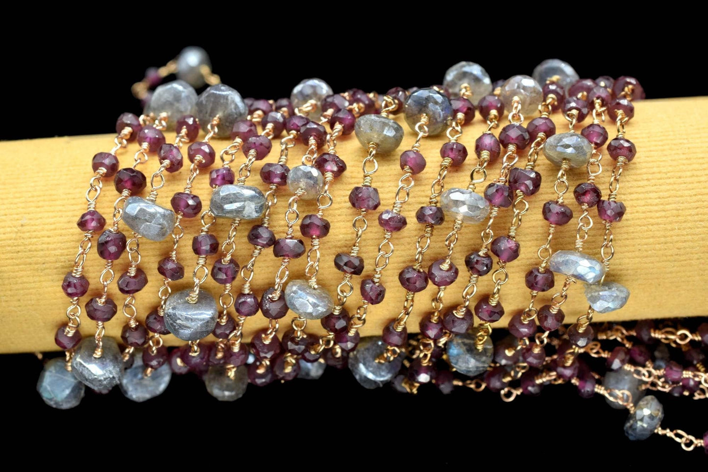 Garnet 3mm Beaded Chain,labradorite Rosary,Gold Plated Wire Wrap Chain,Brass chain,Jewelry Making Chain,Rosary chain,bigger beaded rosary