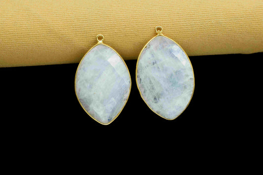 Rainbow Moonstone 20x30mm Bezel, Marquise Shape Pendant,Single Bail Connector, Gemstone Bezel Charms, Handmade Bezel Pendant,Rainbow Jewelry