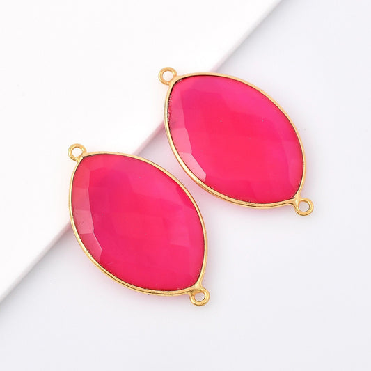 Pink chalcedony 20x30mm Marquise Bezel double connector,Chalcedony Gold Plated bezel,chalcedony Bezel,Gold Vermeil Bezel, Gold-Filled bezel