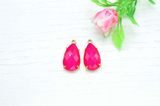Pink chalcedony Gemstone 12x20mm Pear Shape Connectors,Pink Quartz jewelry making charm,Pink Chalcedony Fuchsia,Chalcedony Single Bail Bezel