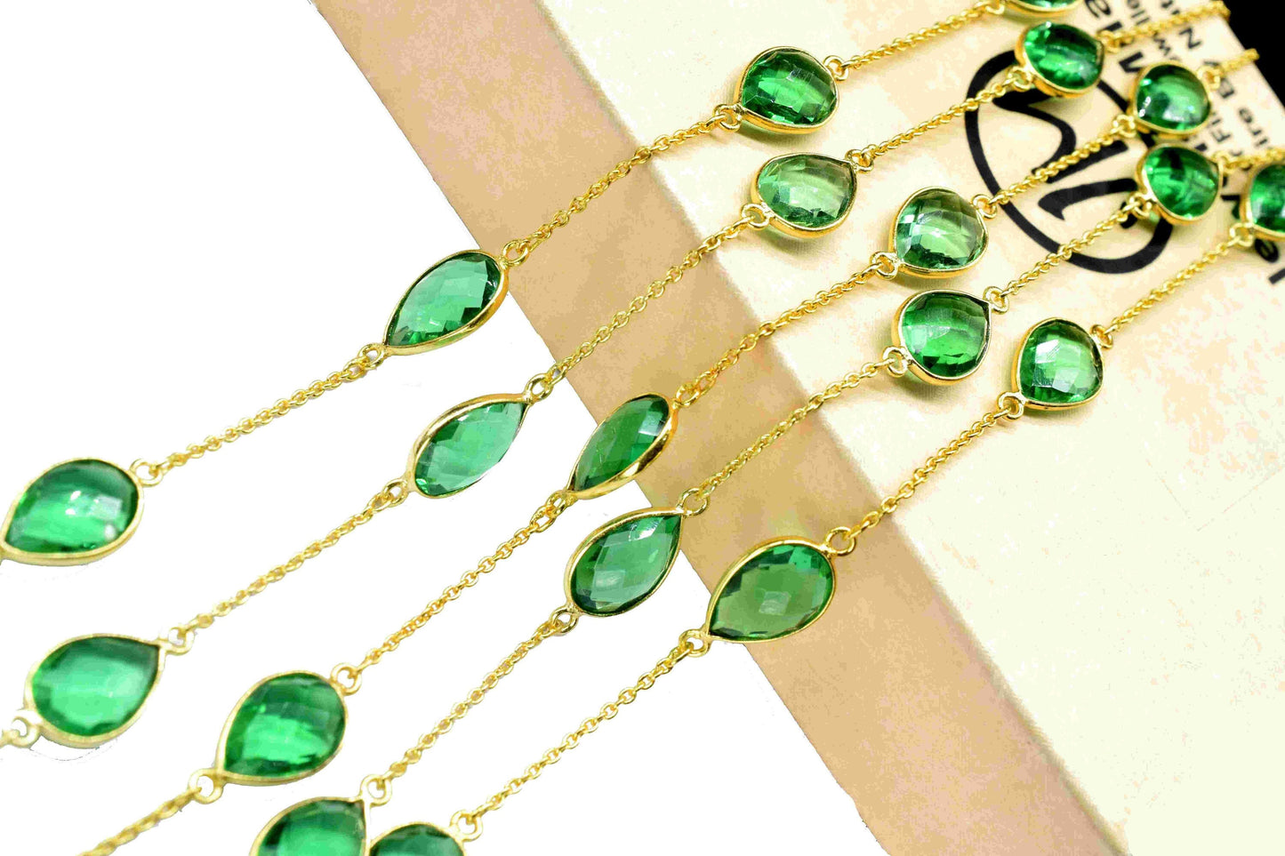 Emerald Quartz Bezel Chain, Emerald 9x13mm Bezel Chain, Gemstone Connector, Connector Jewelry Making Chain, Handmade Emerald Quartz Jewelry