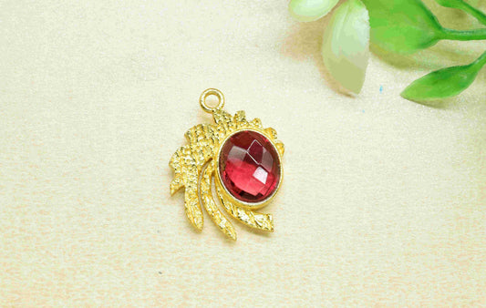 Pink Tourmaline Pendant ,  Gemstone Handmade Pendant , Bulk Gemstone Pendant , Gold Plated Connectors ,Single Bail Gemstone Connector Charm