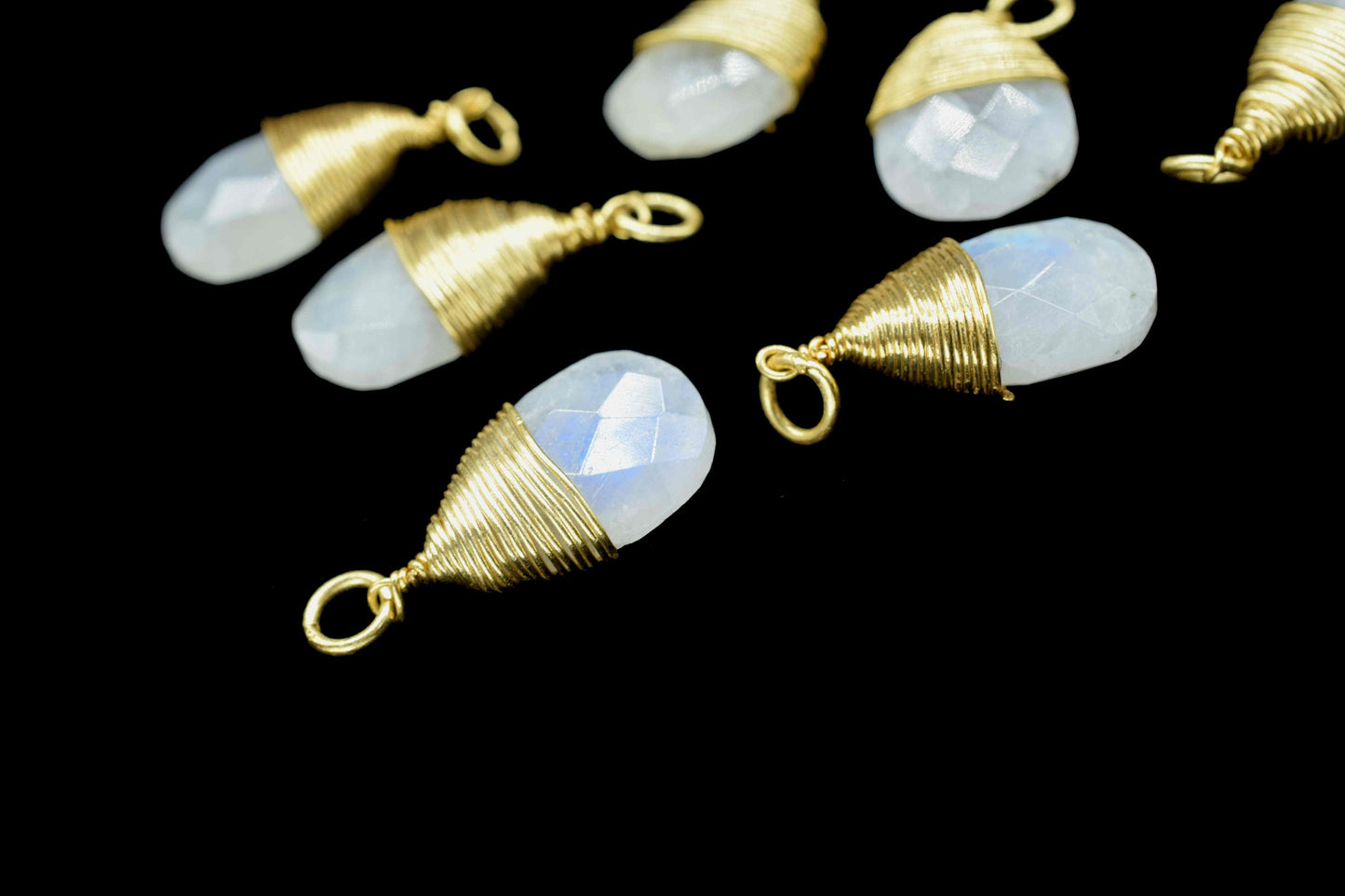 Rainbow Moonstone Faceted Connector,Gemstone Wire Wrapped Pendant,10x18mm Pendant Jewelry,Wire Wrapped Necklace,Moonstone Jewelry,Connector,
