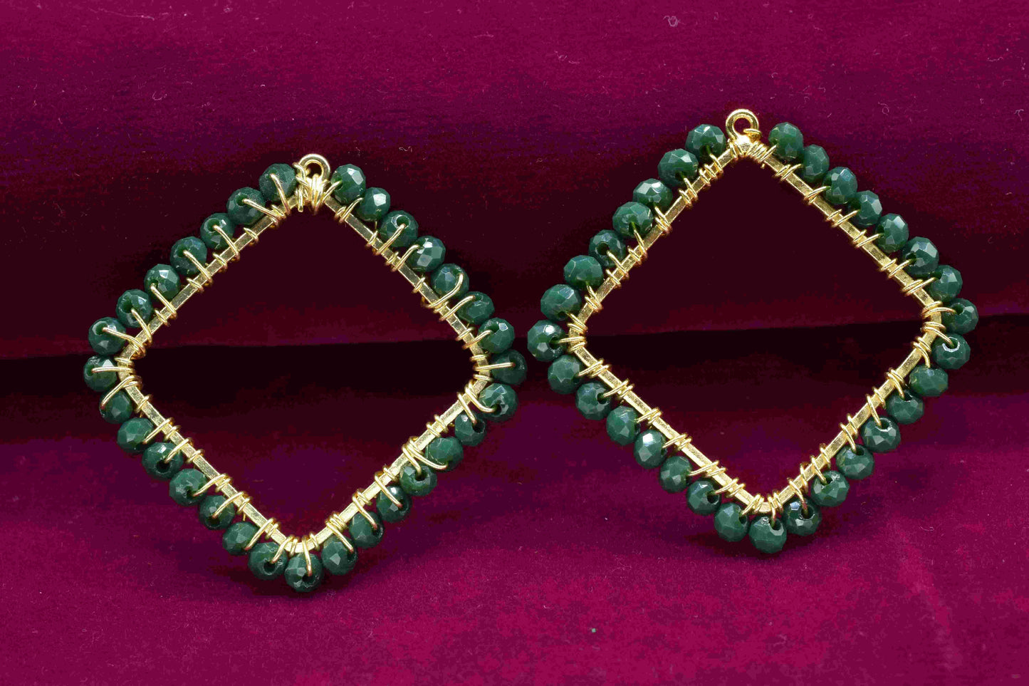 Green Agate Wire Wrapped Dangle Connector,Beaded Earring,Square Shape Pendant Component,Handmade Earring,Finding Component Agate JewelryGift