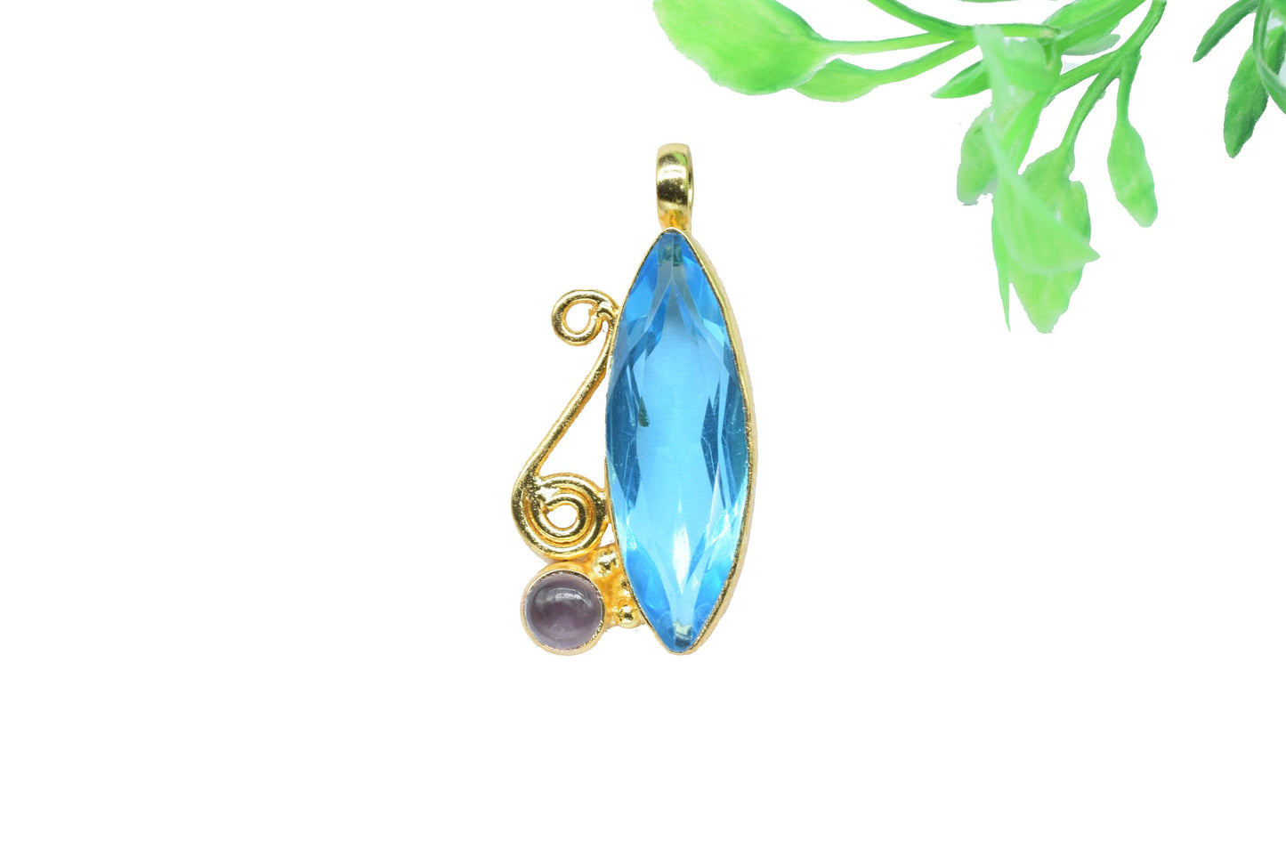 Sky Topaz Designer Pendant Charm,Brass Pendant,Handmade Craft,Marquise shape Pendant Jewelry,Gemstone Pendant,Statement Pendant,Loop Pendant