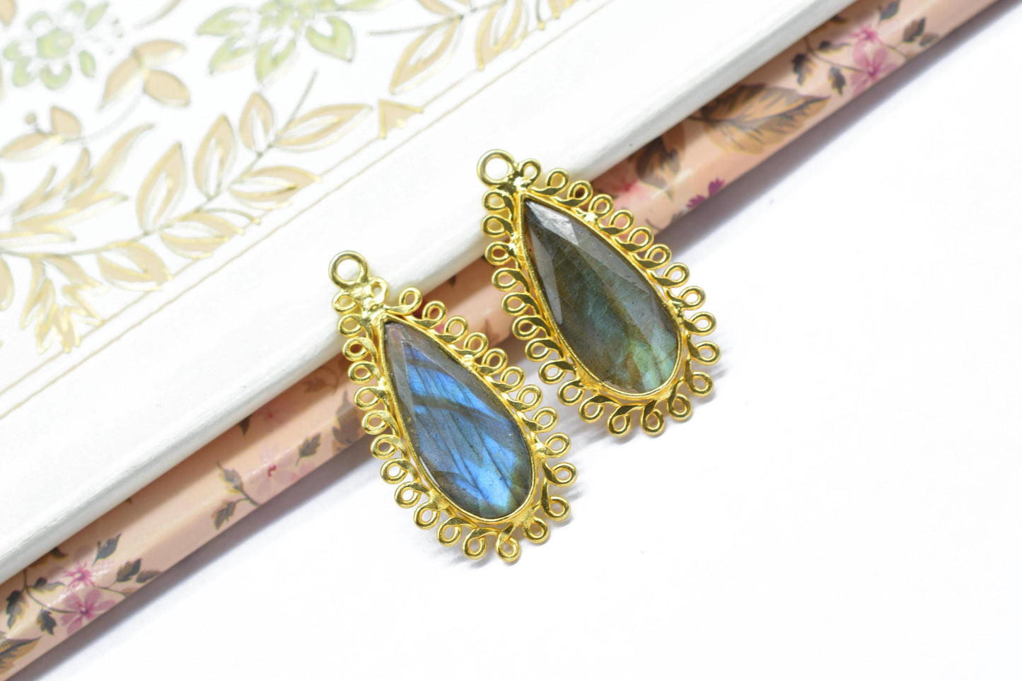 Labradorite 8x20 Teardrop Bezel Charms,Wholesale Jewelry,Single Bail Pendant,Gemstone Brass Component,Handmade Jewellery Connectors,Gift