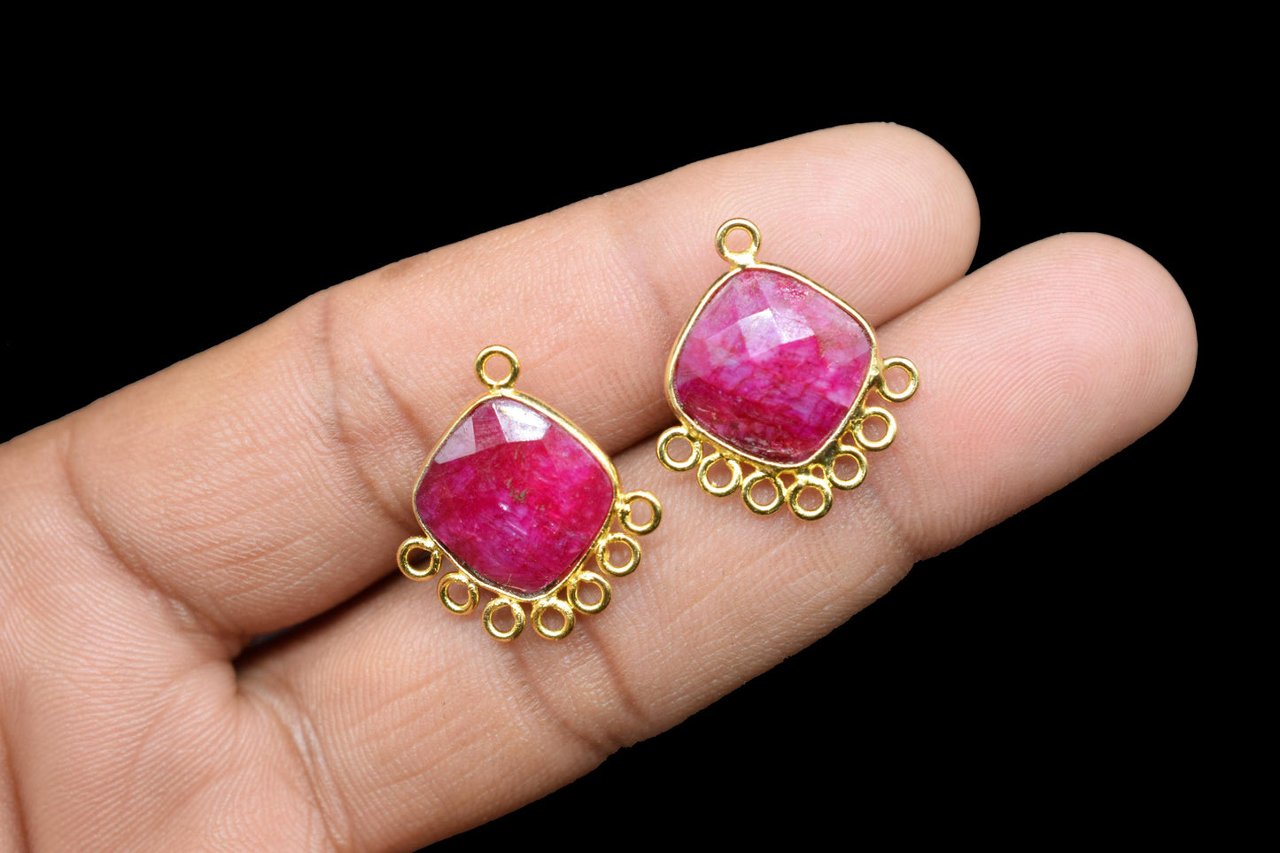 Natural Ruby 14mm Cushion Bezel Charms/Gemstone Single Bail/Component charm/Handmade Jewellery Connectors/Women Jewelry/Handmade Connector