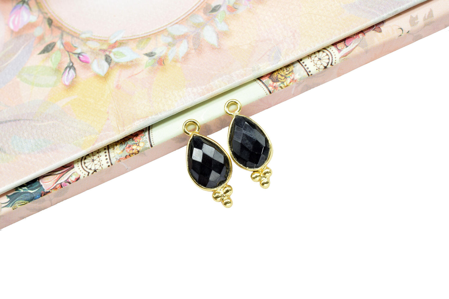 Black Onyx Gemstone 7x10mm Pear shape charm,Black Onyx pendant Jewelry,Black Onyx charm jewelry,Black Onyx Gold Plated bezel jewelry making