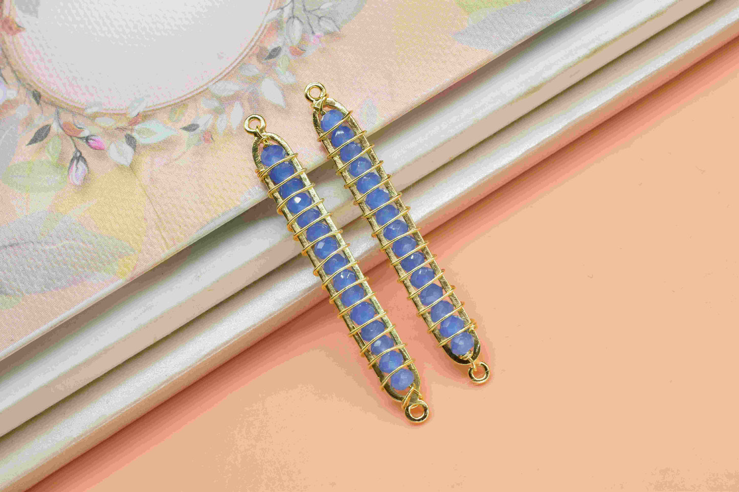 Blue Quartz beaded Bar Finding Connector,Bar Pendant Necklace,Blue Quartz Bar Bracelet,Beaded Bar Finding Component,Blue Quartz jewelry,Gift