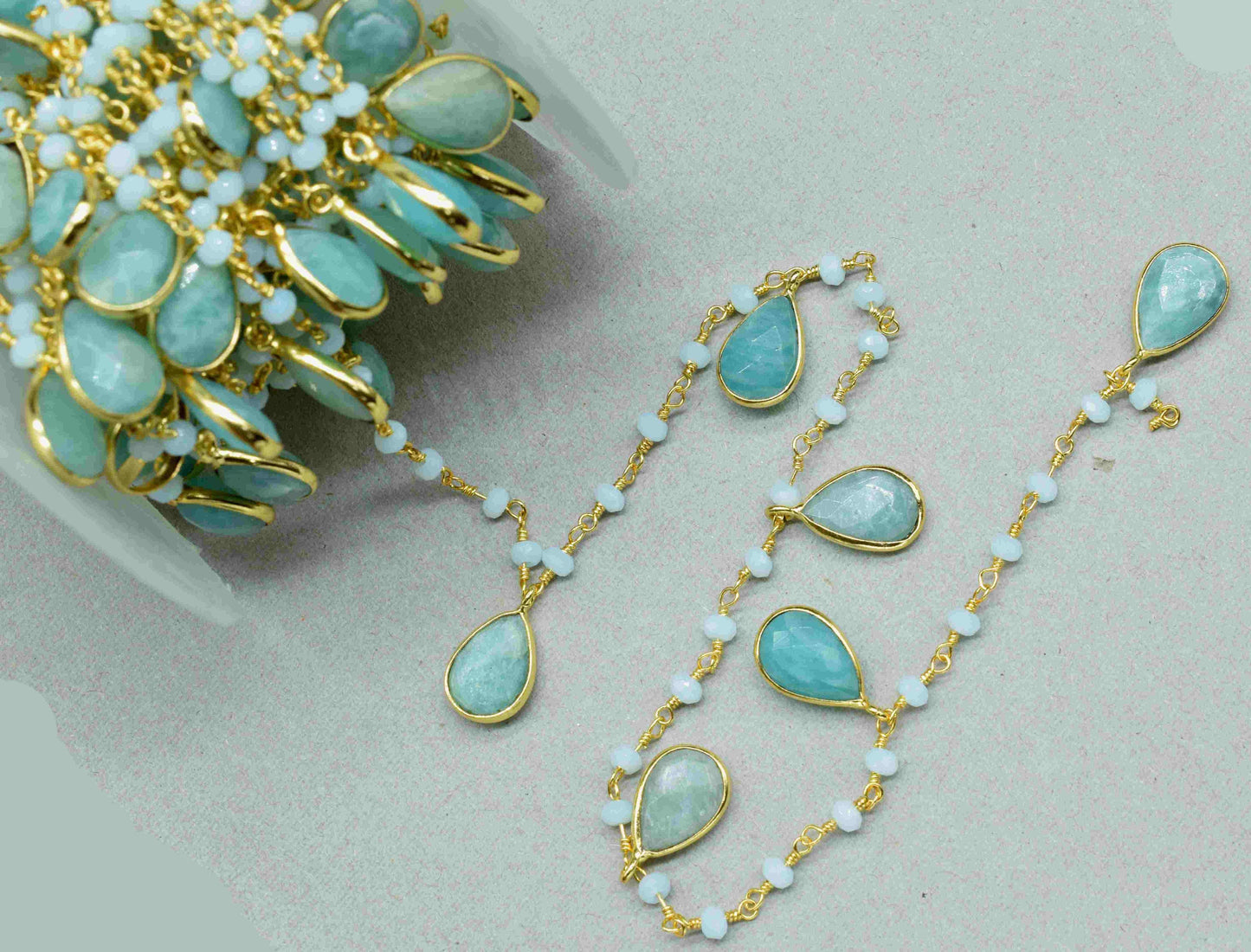 Amazonite 8x12mm Faceted Bezel Connector Link Chain,Amazonite 3mm Faceted Beads chain,Gemstone Bezel Connector link Chain,Amazonite Gemstone