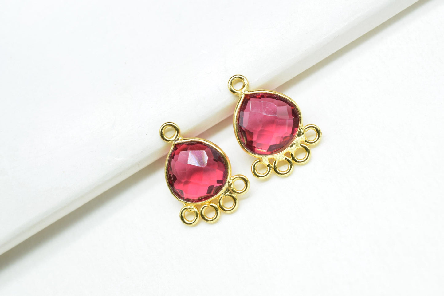 Pink Tourmaline Heart Shape Pendant/Gold Plated Charms Jewelry/Handmade Connector Jewelry/Connector Charms/Station Bezel Link Supplies/Gift