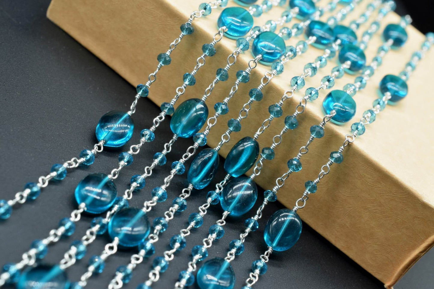 Neon Apatite Smooth Oval Shape Chain , Neon Apatite Silver Wire Plated Rosary Beaded Chain,Chain Per Foot,Gemstone Beads,Rosary Beaded Chain