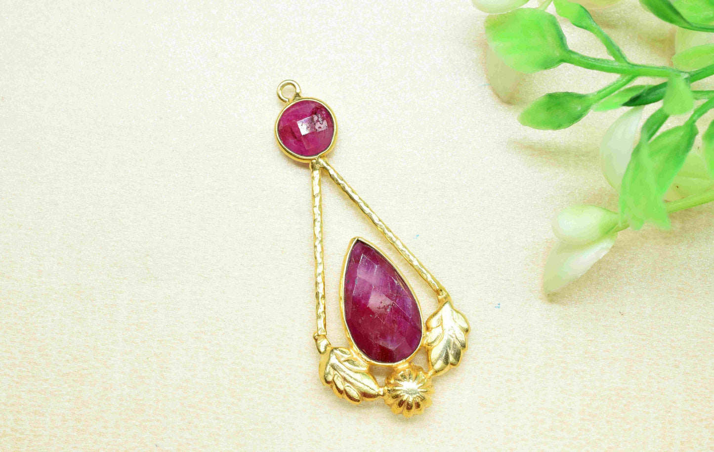 Ruby Gemstone Pendant , Ruby  Handmade Pendant , Multi Gemstone Charms , Gold Plated Gemstone Connectors , Summer Collection