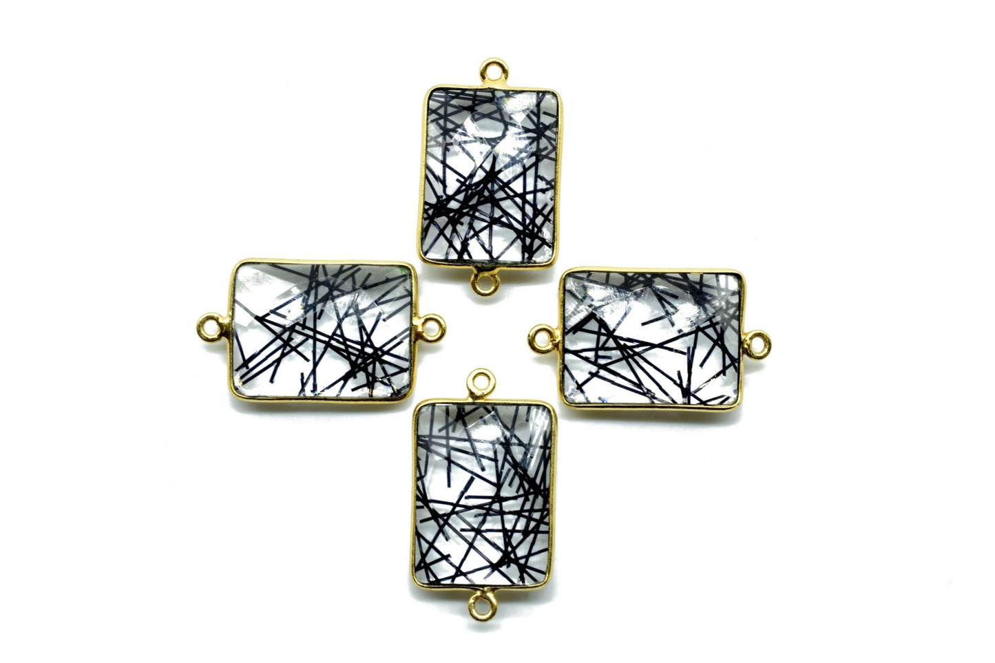Black Rutile 15x20mm Rectangle shape double bail charm,Black Rutile Stone Pendant Charm,Black Rutile Double Bail Connectors,Cushion charms