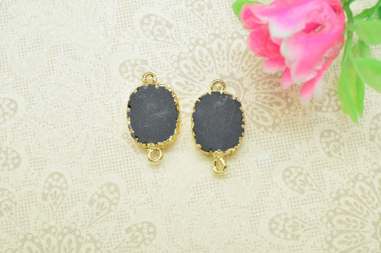 Black Onyx Pendant Charm,Handmade Cabechon Pendant Charm necklace,Pendant Jewelry Making Supply,Gemstone Electroplated,Double Bail Connector