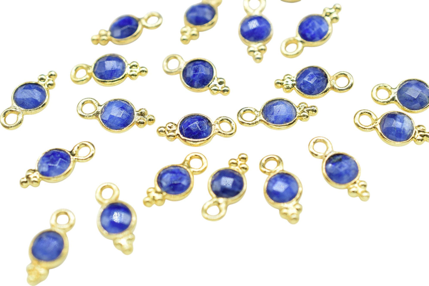 Blue Sapphire Charms Connector/Handmade Jewelry/Gold Plated Connector/Tiny Pendant/Blue Sapphire Pendant/Round Shape Connector/B'day Gift