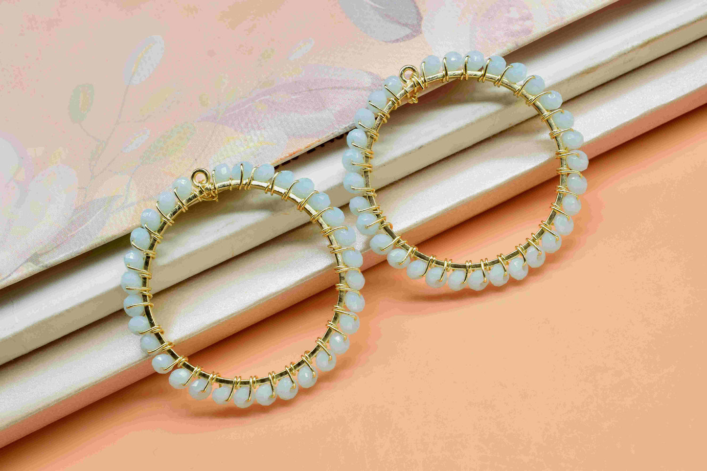 Chalcedony Wire Wrapped Dangle Connector,Circle Pendant Component,Handmade Earring,Beaded Hoops Earring,Finding Component Chalcedony Jewelry