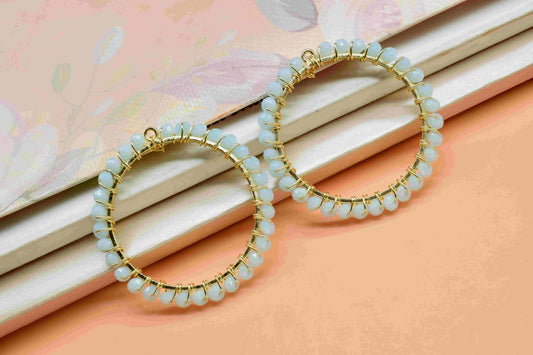 Chalcedony Wire Wrapped Dangle Connector,Circle Pendant Component,Handmade Earring,Beaded Hoops Earring,Finding Component Chalcedony Jewelry