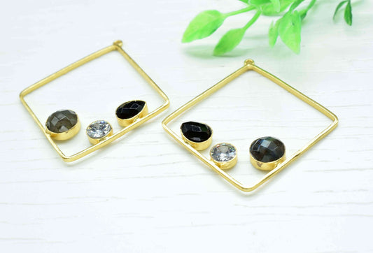 Labradorite Gemstone Component Square Shape Single Bail Charm,Labradorite 32mm Connector Pendants,Labradorite Jewelry,Single Loop Connectors