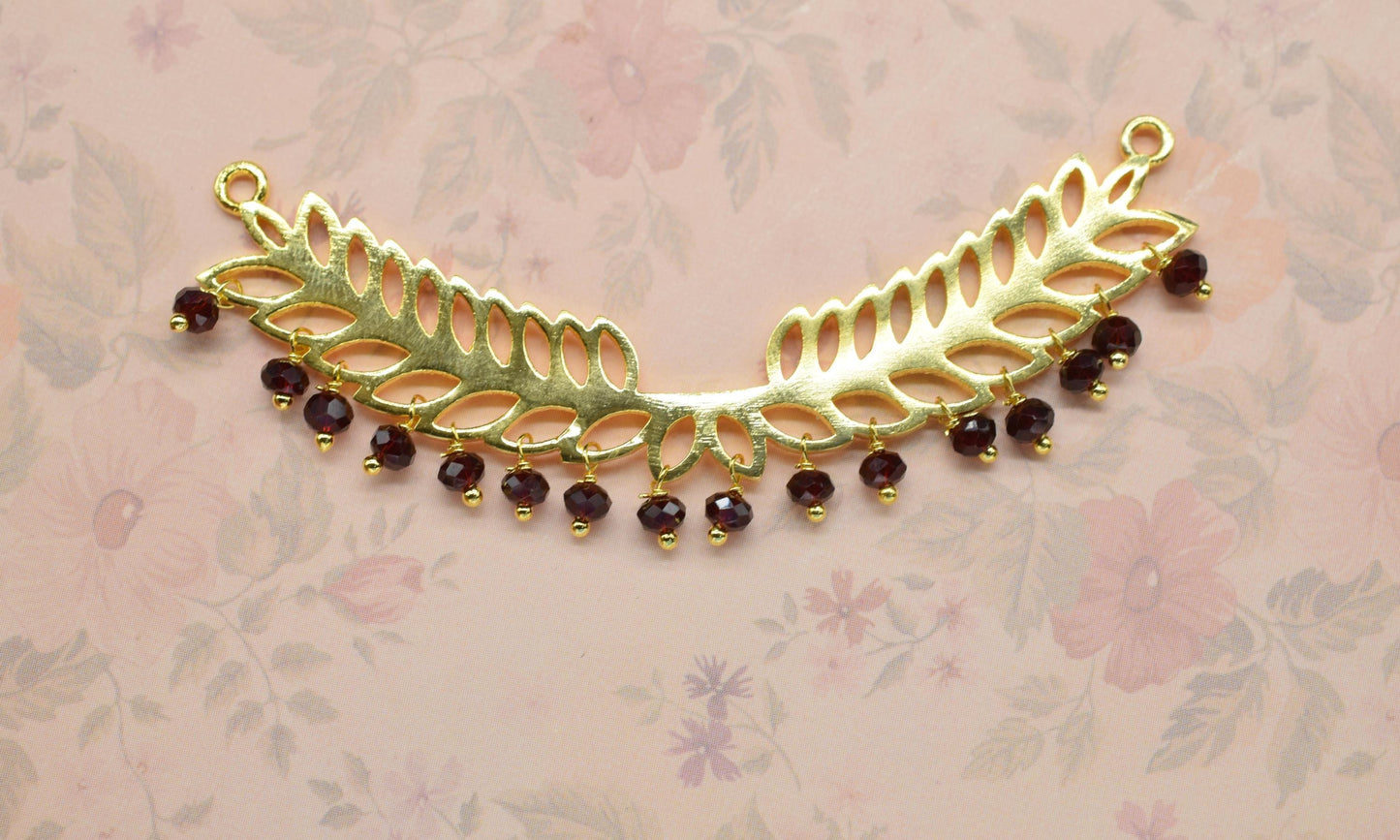 Garnet Beads Dangle Charms,Wedding Hair Vine Connectors,Gemstone Leaf Pendant Necklace,Component Leaf Charms,Handmade jewelry,Gift