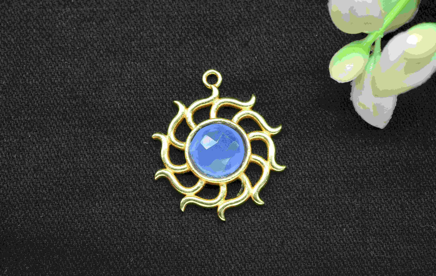 Blue Chalcedony Gemstone Component, Single Bail Charm ,Blue Chalcedony Connector Pendant , Gold Plated Connectors , Earring Component ,