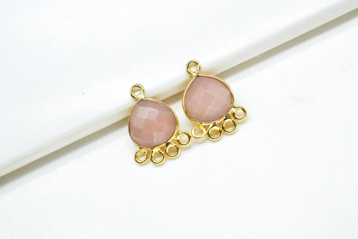 Peach Moonstone Heart Shape Pendant/Gold Plated Charms Jewelry/Handmade Connector Jewelry/Connector Charms/Station Bezel Link Supplies/ Gift