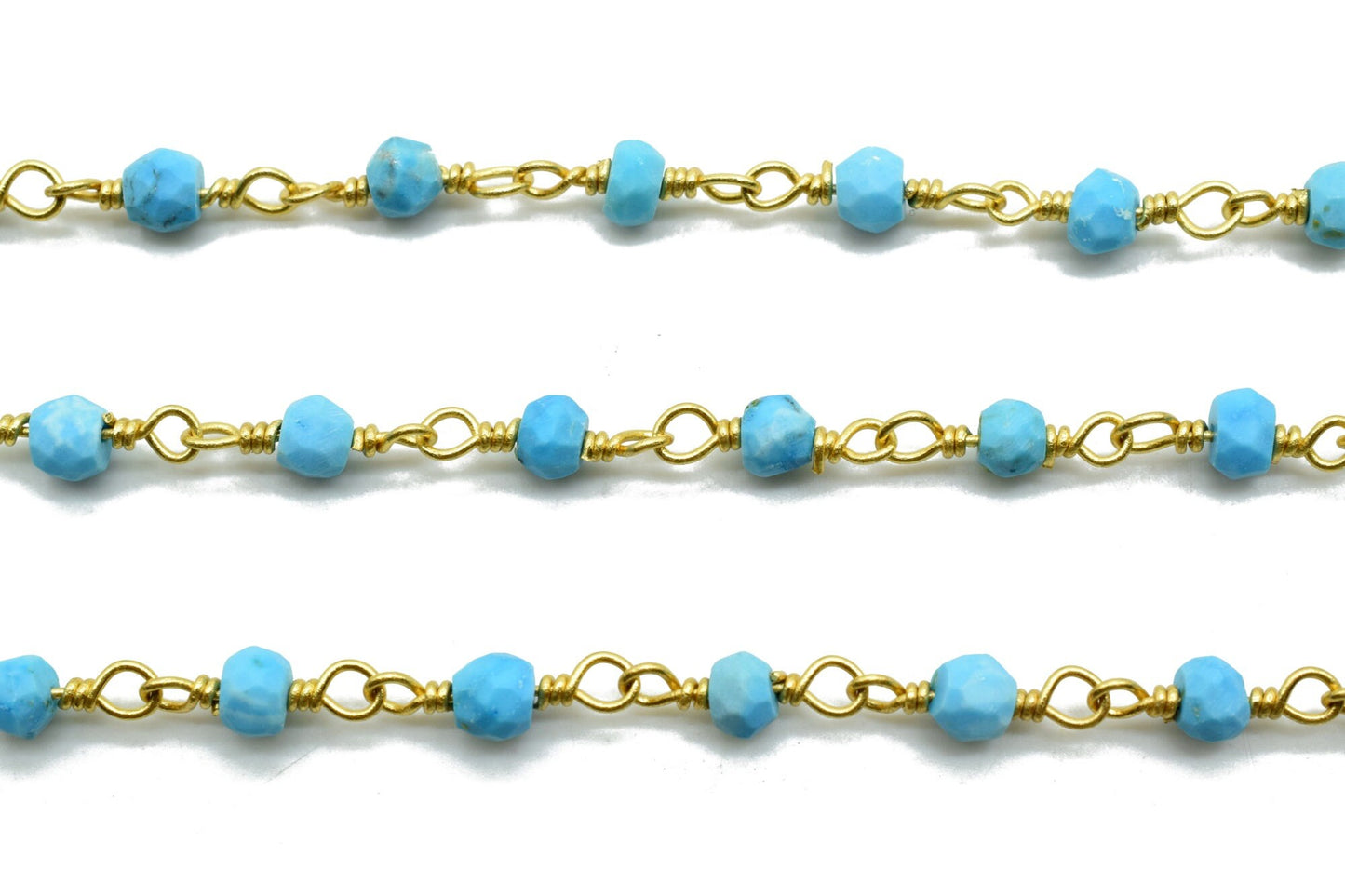 Turquoise 3mm Beaded Chain,Beaded Gold Plated Rosary Chain,Turquoise Rondelle Faceted Rosary Chain,jewelry Making,Finding,Bulk Roll Wire