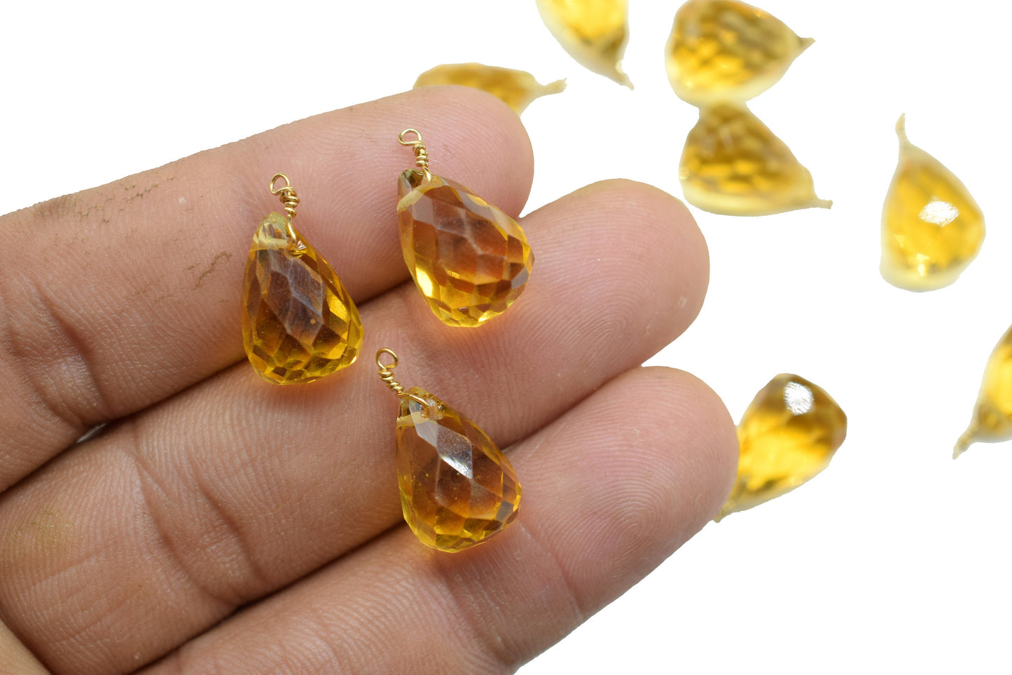 Citrine 10x14mm Faceted Drops,Citrine Wire Wrapped Gemstone Connector ,Citrine dainty Pendant,Citrine Connector Charms,Citrine Teardrop Bead