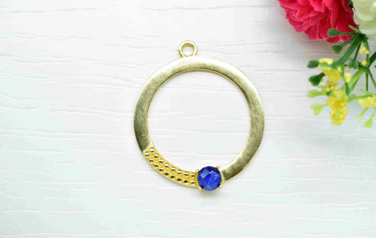 Sapphire  Component , Single Bail Charm , Sapphire Connector Pendant , Gold Plated Connectors , Earring Component , B'day Gift