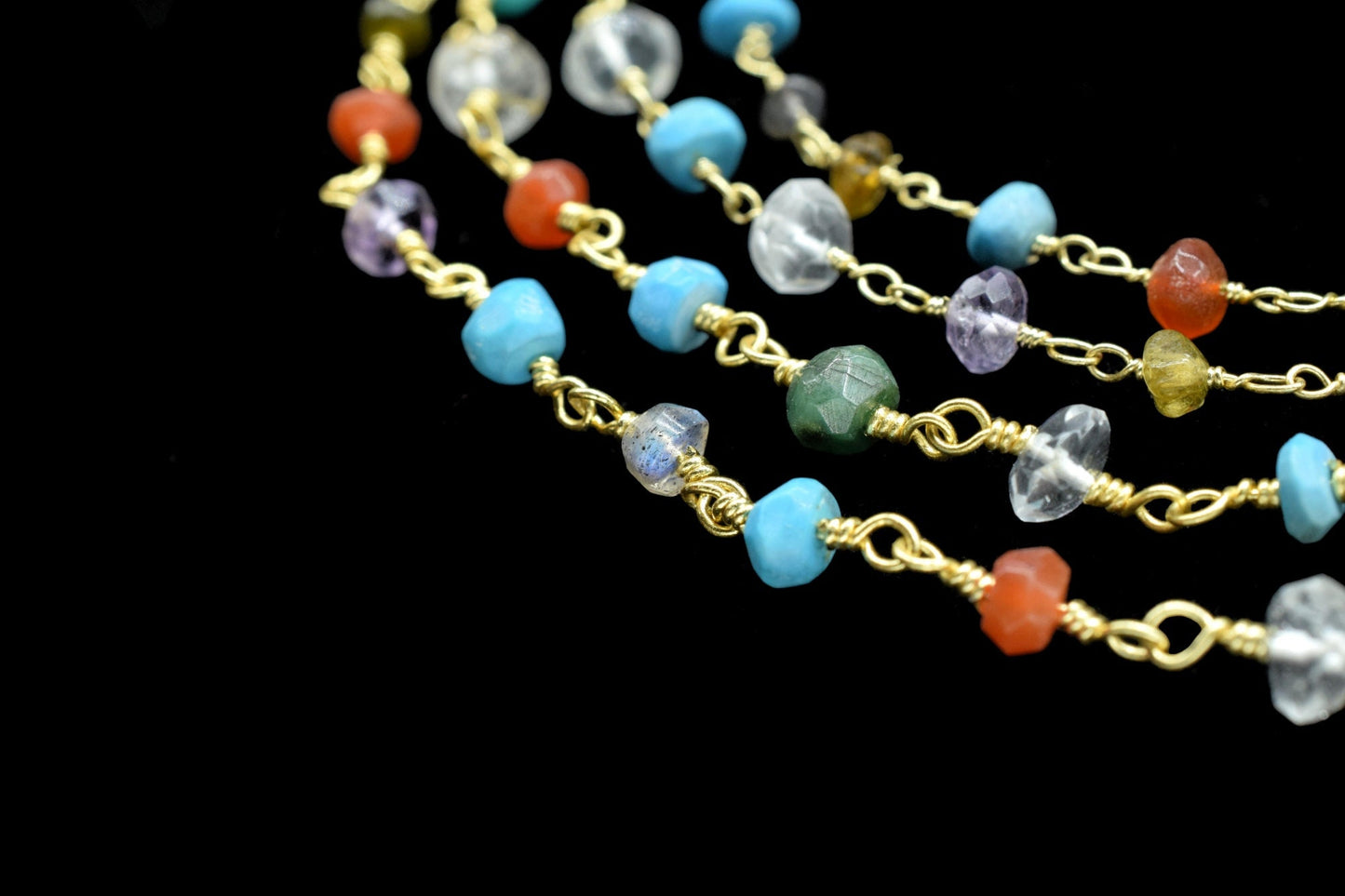 Multi Disco Faceted Beads Rosary Chain,Jewelry Chain,Wire Wrapped Beaded Chain,Necklace Chain,Multi Gemstone rosary,Brass Beads chains Gift