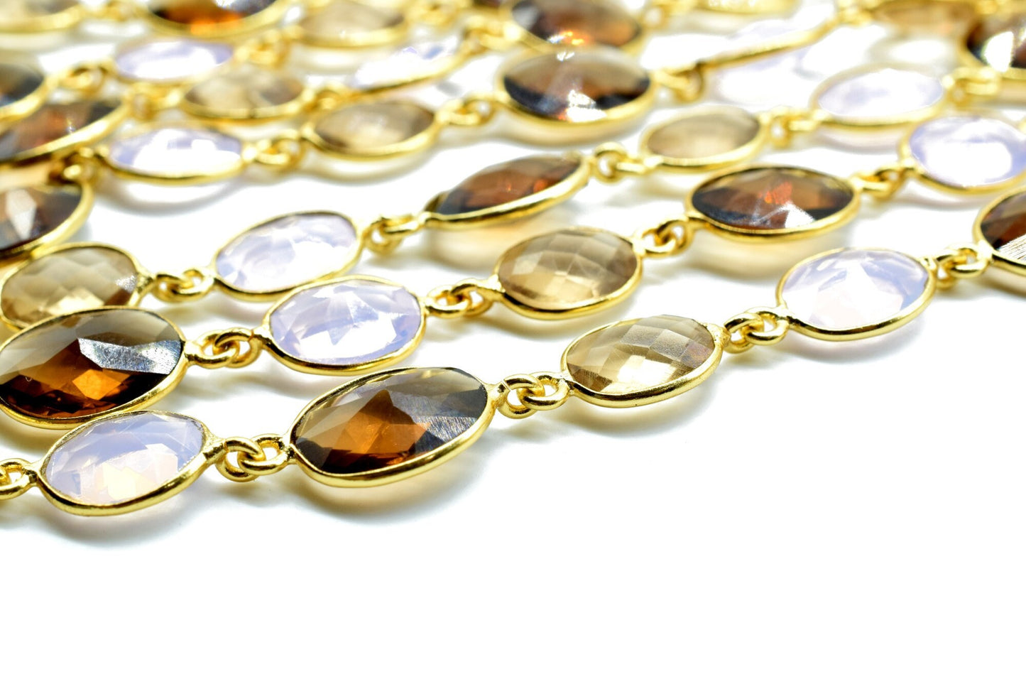 Smoky Quartz & Pink Opalite Gold Plated Bezel Chain Gemstone Connector, Chain,Bezel Connector Chain,Selling Per Foot,Jewelry making chains